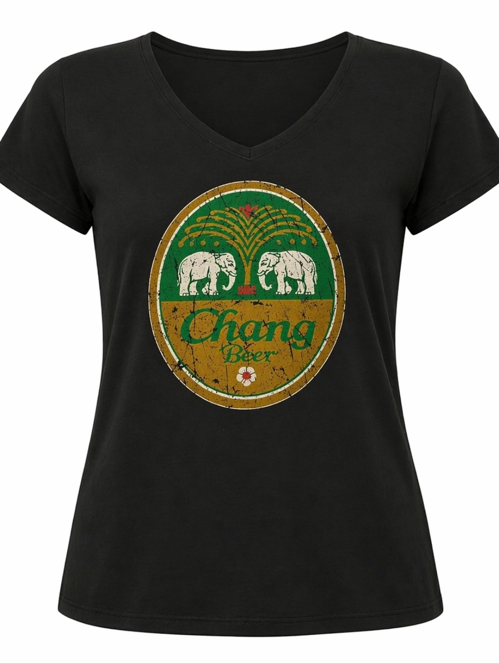Chang Beer Black Elephant Graphic T-Shirt Retro Logo Short Sleeve Large Tee